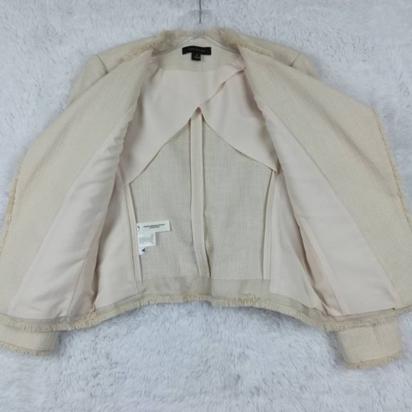 Ann Taylor Womens Jacket Solid Beige Waist Length Open Front Fringe Trim XS - Picture 3 of 9